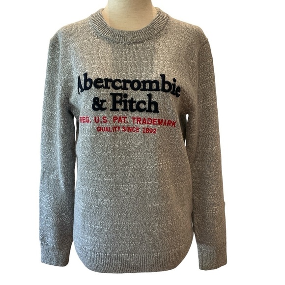 Abercrombie & Fitch Embroidered Logo Crew Neck Pullover Sweater Size XSmall Grey - Picture 1 of 14